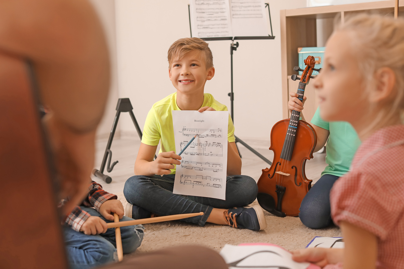 Cute Little Children at Music School